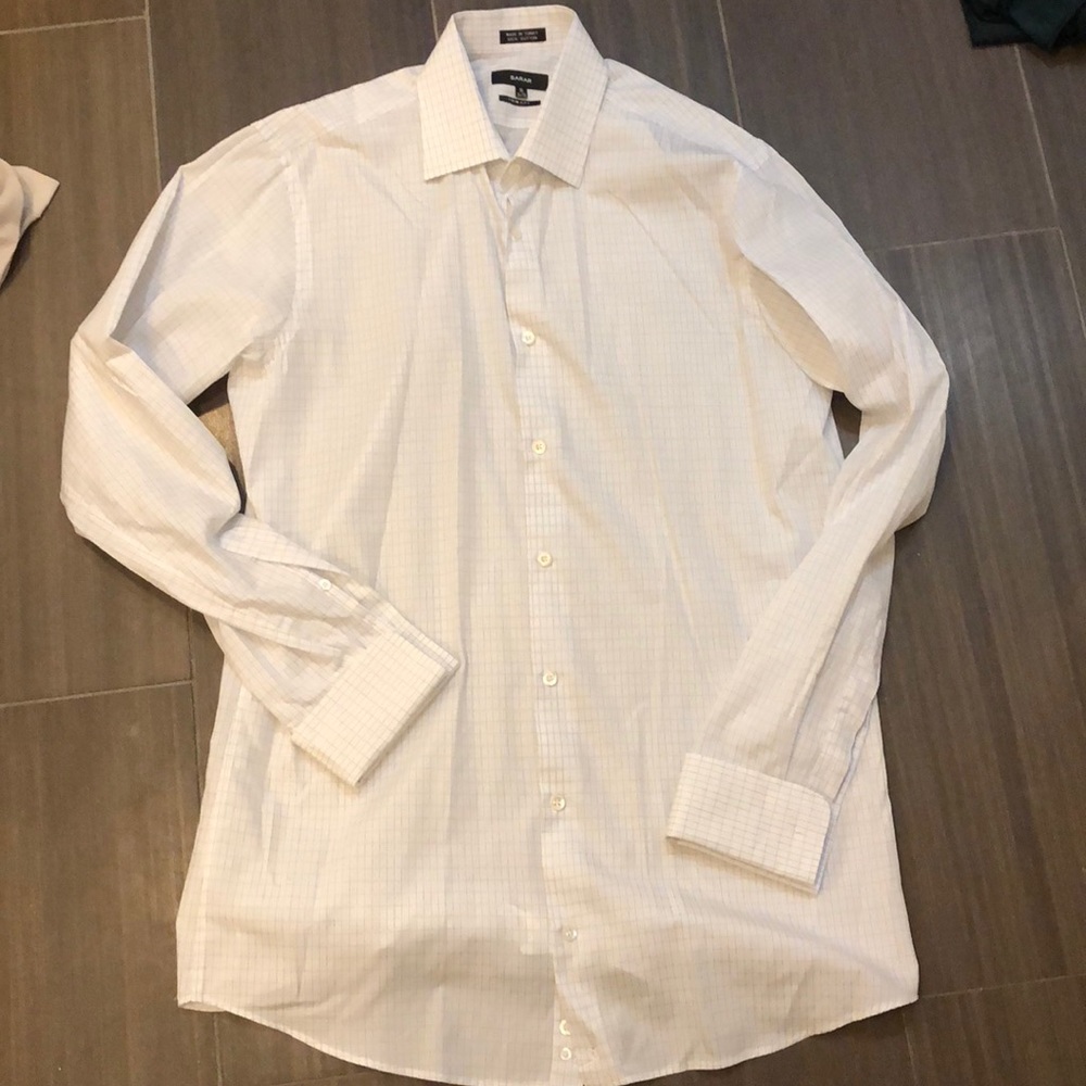 SARAR slim White dress shirt with blue grid detail